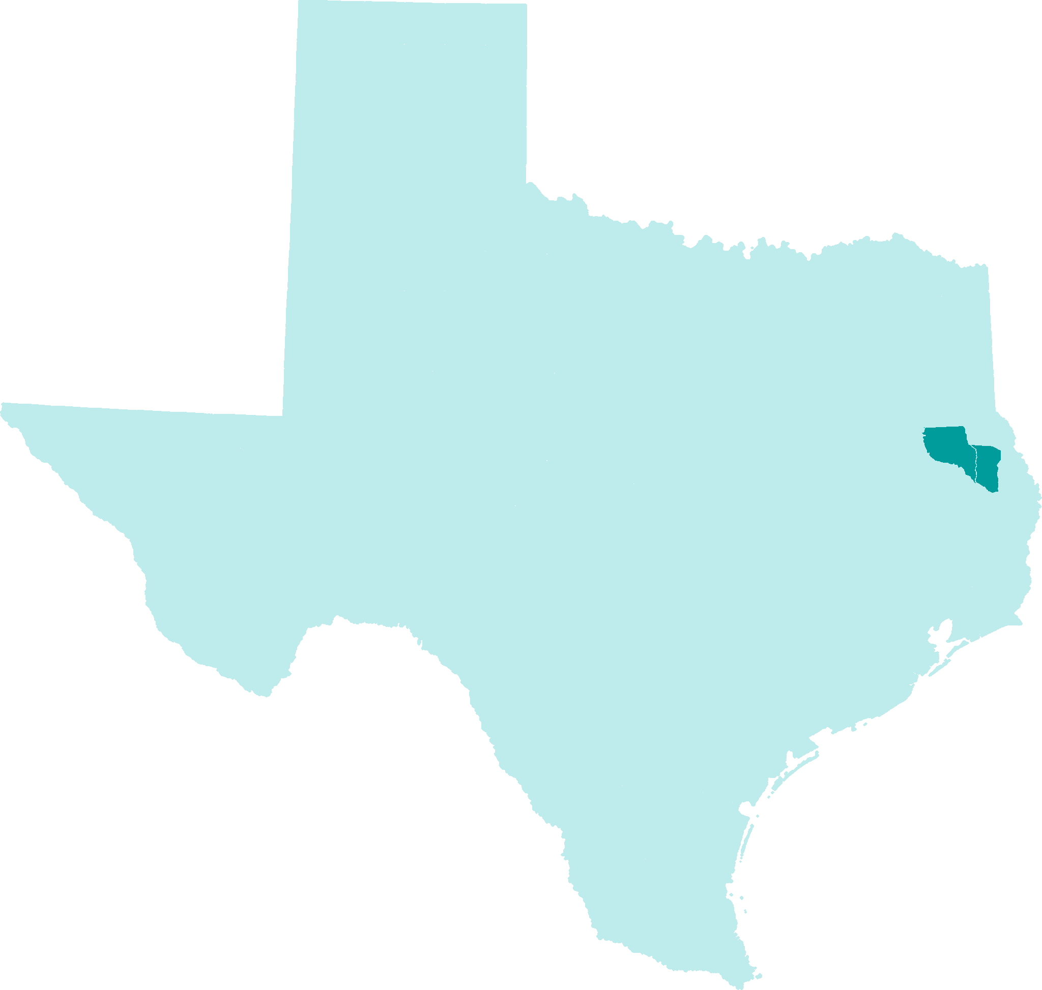 Texas with Nacogdoches and San Augustine Counties highlighted